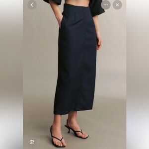 TWP feel a sin coming on twilight midnight navy cotton pencil midi skirt